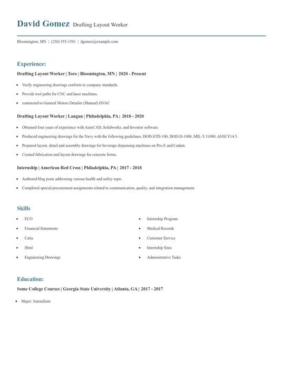 Drafting Layout Worker Resume