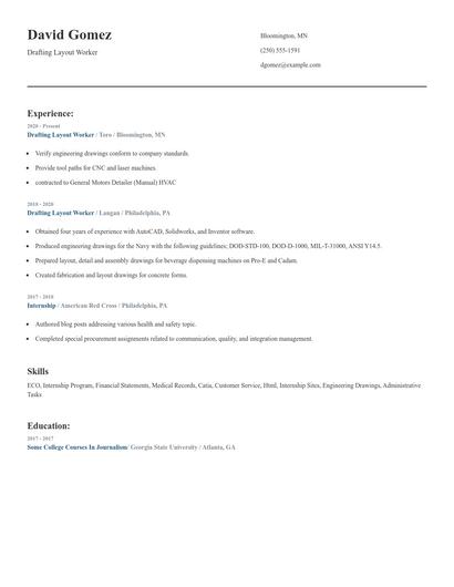 Drafting Layout Worker Resume