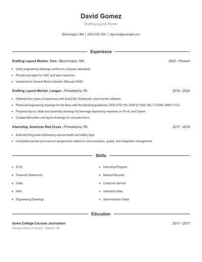 Drafting Layout Worker Resume