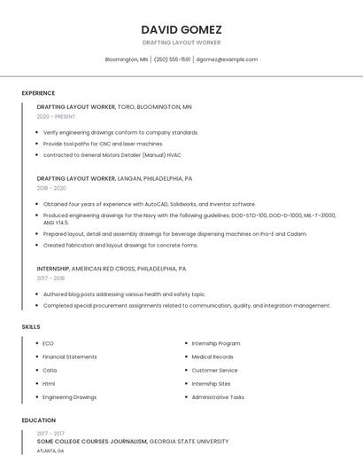 Drafting Layout Worker Resume