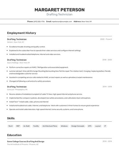 Drafting Technician Resume