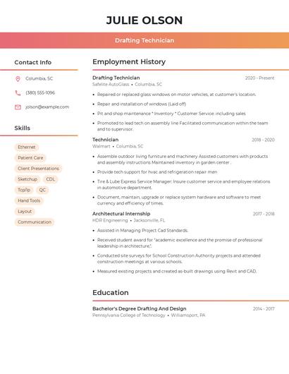 Drafting Technician Resume