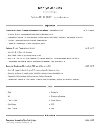 Draftsman/Designer Resume