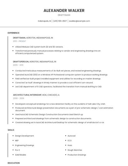 Draftsman Resume
