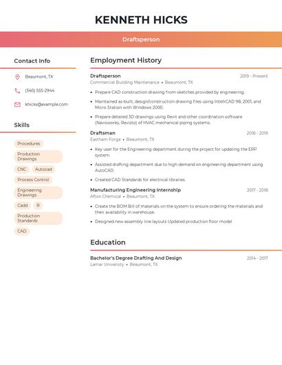 Draftsperson Resume