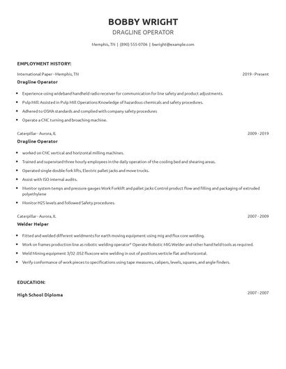 Dragline Operator Resume