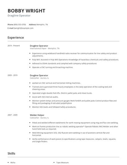 Dragline Operator Resume