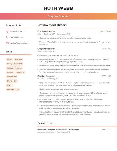 Dragline Operator Resume