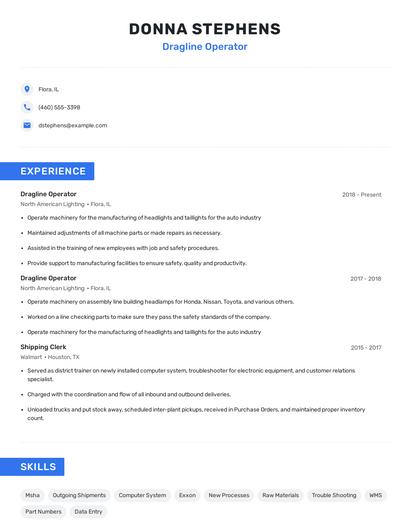 Dragline Operator Resume