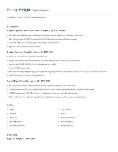 Dragline Operator Resume