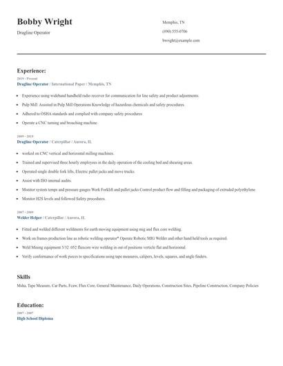 Dragline Operator Resume