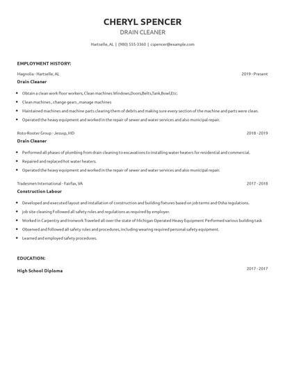 Drain Cleaner Resume