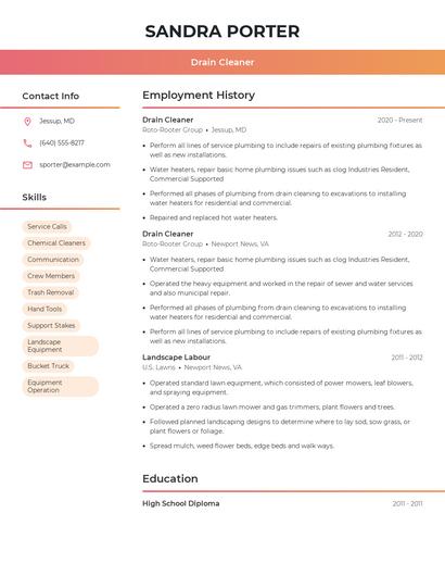 Drain Cleaner Resume