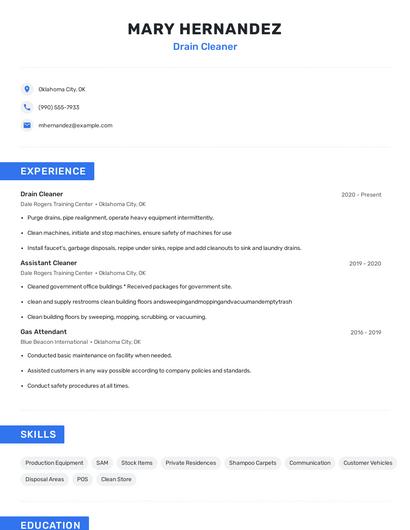 Drain Cleaner Resume