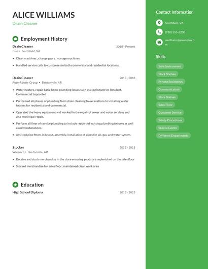 Drain Cleaner Resume