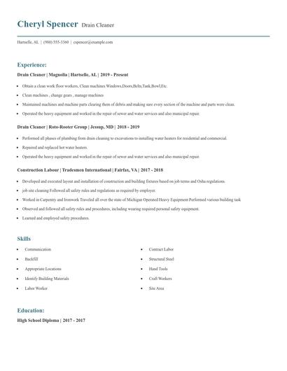 Drain Cleaner Resume