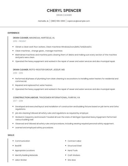 Drain Cleaner Resume
