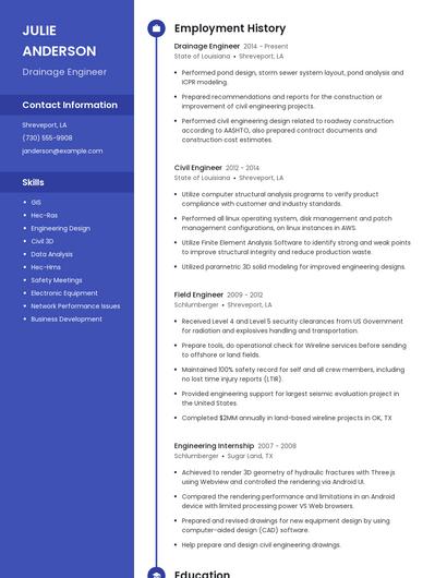Drainage Engineer Resume