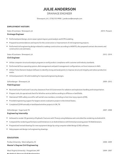 Drainage Engineer Resume
