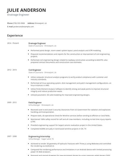 Drainage Engineer Resume