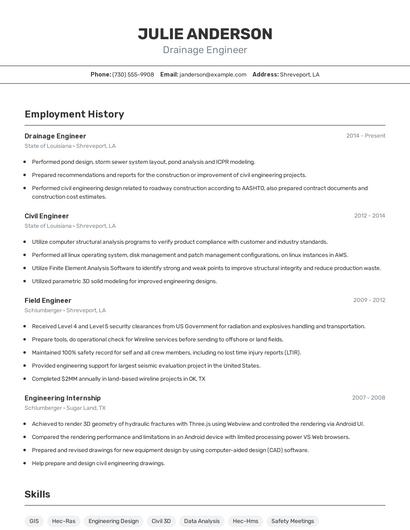 Drainage Engineer Resume