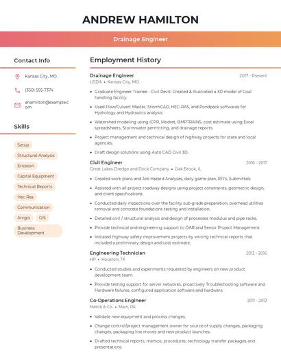 Drainage Engineer Resume