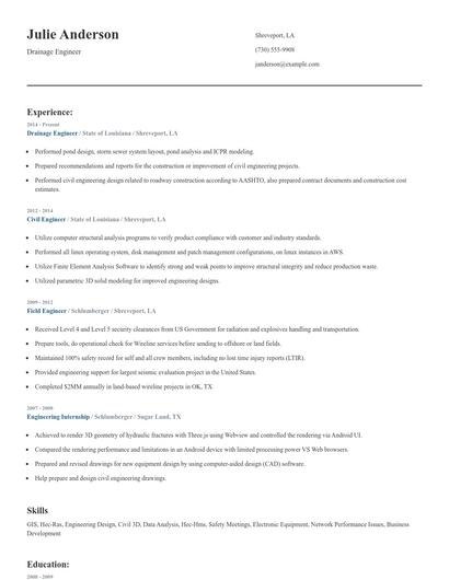 Drainage Engineer Resume