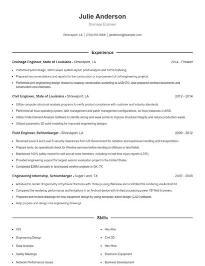 Drainage Engineer Resume