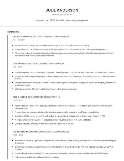 Drainage Engineer Resume