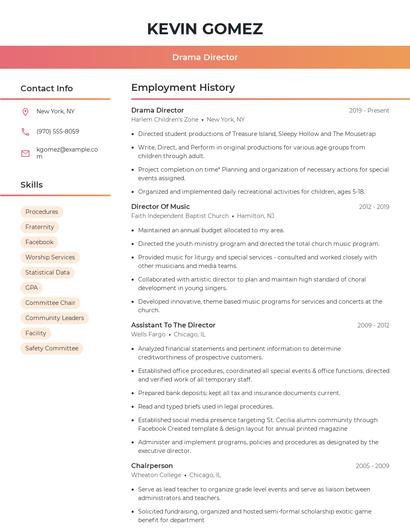 Drama Director Resume
