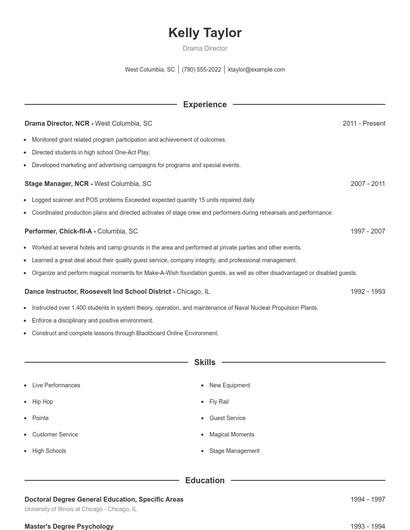 Drama Director Resume