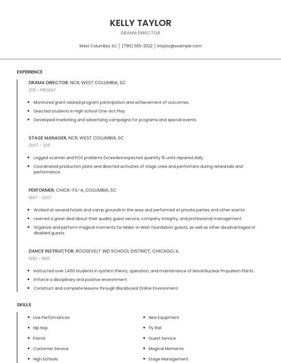 Drama Director Resume