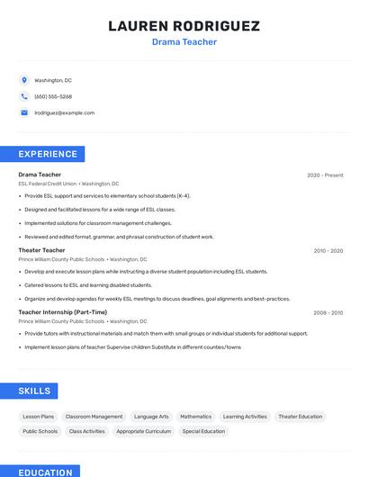 Drama Teacher Resume