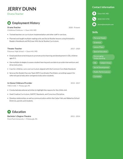 Drama Teacher Resume