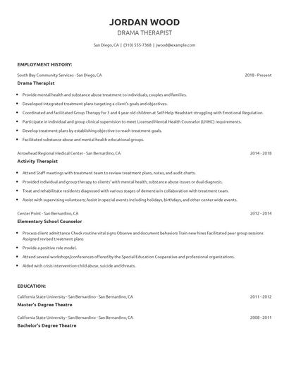 Drama Therapist Resume