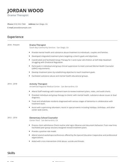 Drama Therapist Resume