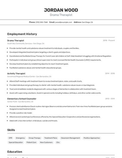 Drama Therapist Resume