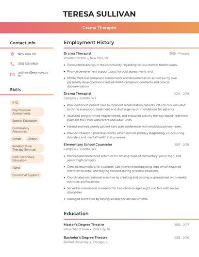 Drama Therapist Resume