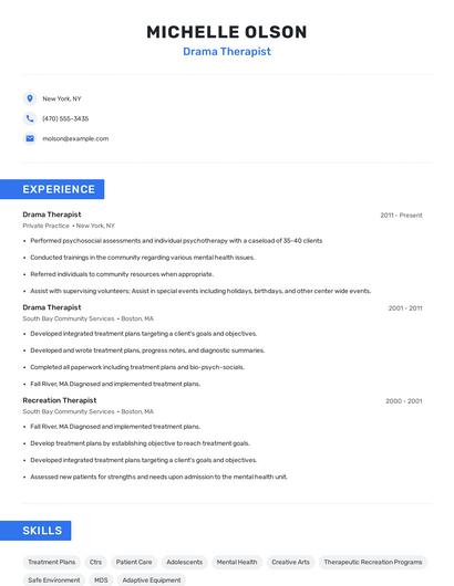 Drama Therapist Resume