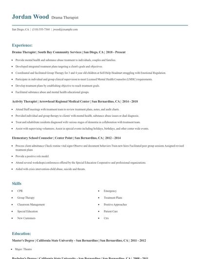 Drama Therapist Resume