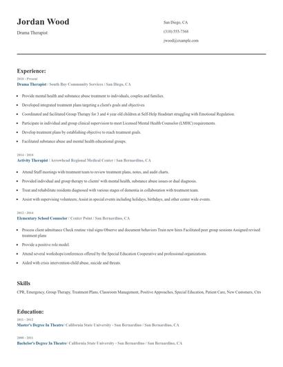 Drama Therapist Resume