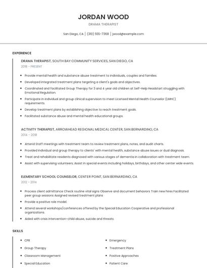 Drama Therapist Resume