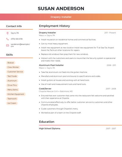 Drapery Installer Resume