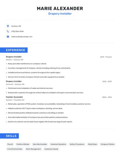 Drapery Installer Resume