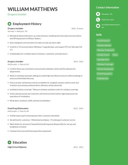 Drapery Installer Resume