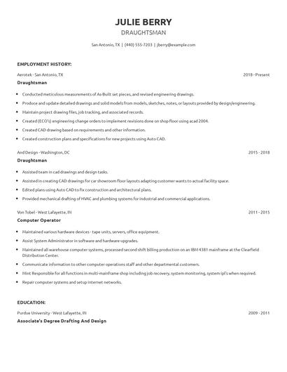 Draughtsman Resume