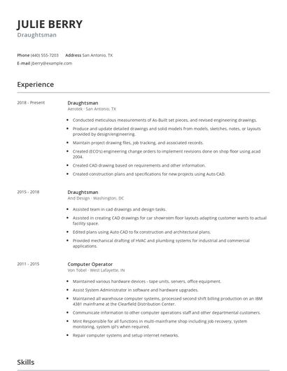 Draughtsman Resume