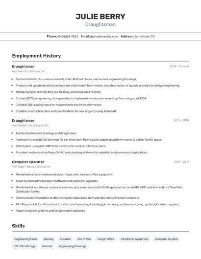 Draughtsman Resume