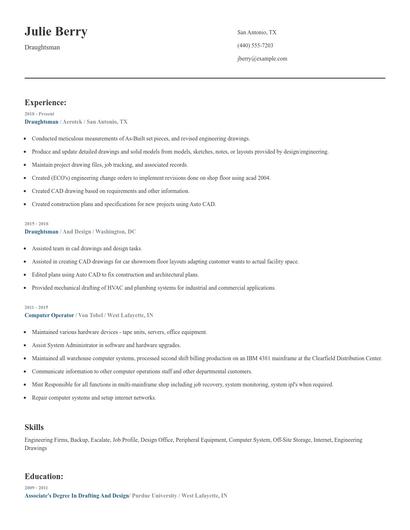 Draughtsman Resume