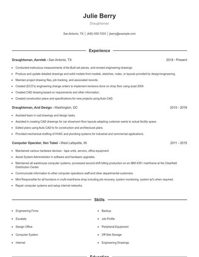 Draughtsman Resume